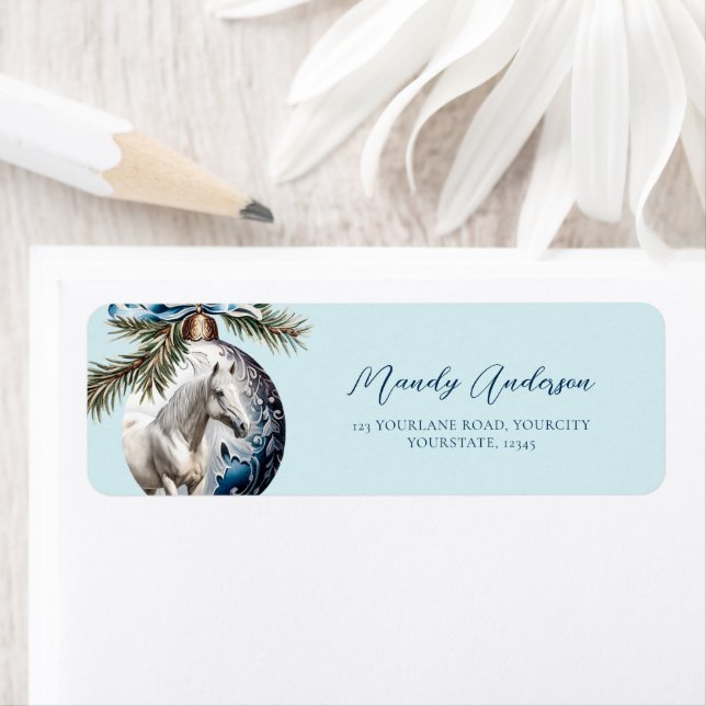 Élégant bleu Noël blanc cheval équestre (En situation)