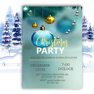 Elégant Bleu Noël Invitation