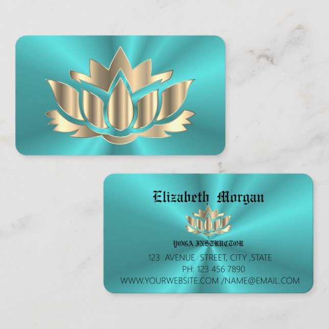 Élégant bleu ombre lotus carte de visite de yoga f (Devant / Derrière)