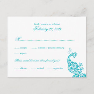 Elégant bleu Paisley Peacock Wedding Carte RSVP