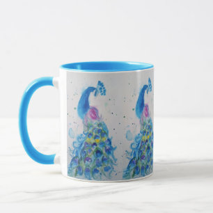 Elégant bleu Peacock oiseau Aquarelle Mug bleu