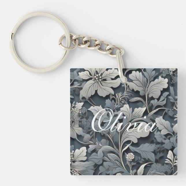 Elégant bleu poussiéreux argent blanc gris gris fl (Devant)