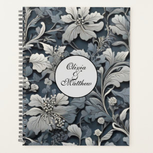 Elégant bleu poussiéreux argent blanc gris gris fl