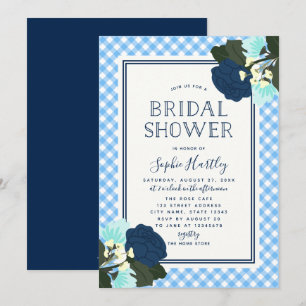Elégant bleu Rose Floral Bridal Shower Invitation