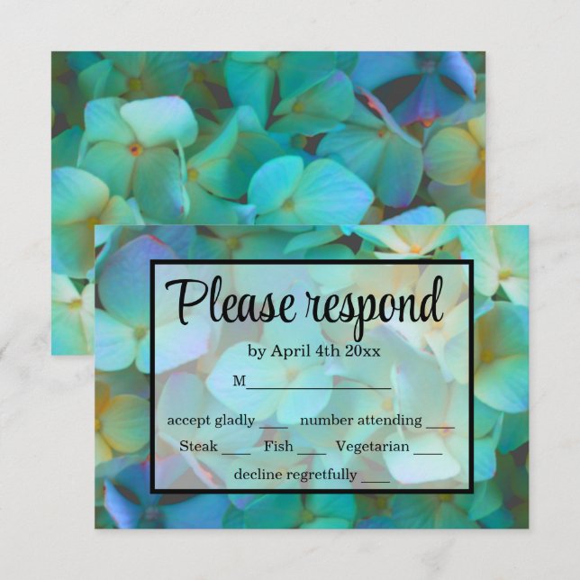 Elégant bleu Turquoise hydrangée rose fleurs RSVP (Devant / Derrière)