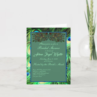 Elégant bleu vert Peacock plumes Invitation