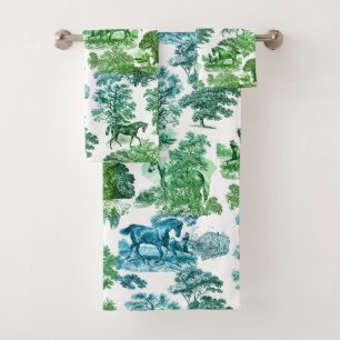 Elégant bleu vert Rustique Horses Toile