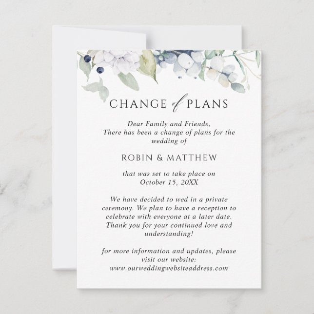 Elegant Bliss Change of Plans Wedding Announcement (Front)