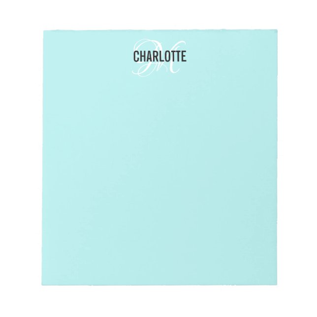 Elégant bloc-notes bleu monogramme aqua (Devant)