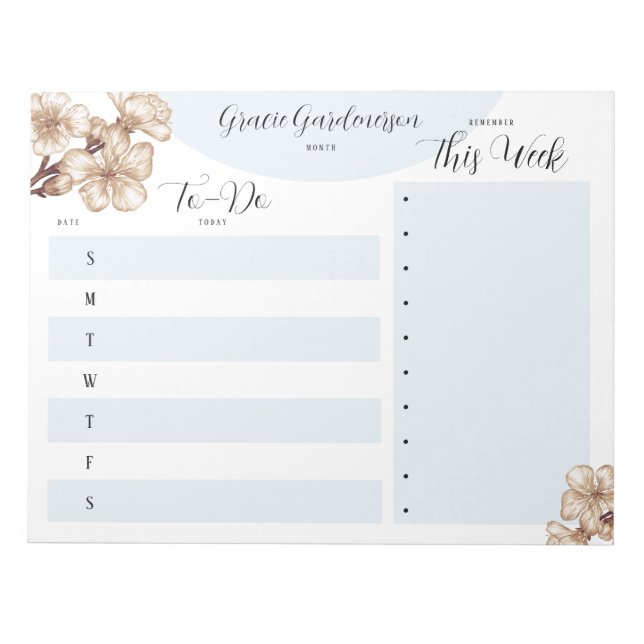 Élégant Bloc-notes floral personnalisé (Devant)