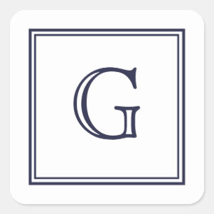 Elegant Block Monogram with Border Square Stickers