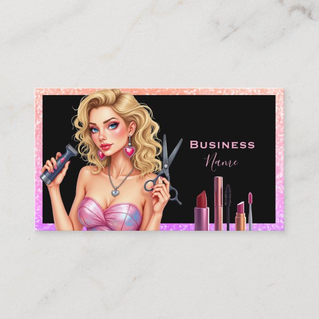 Elegant Blonde Lady Hair Makeup  Business Card (Front)