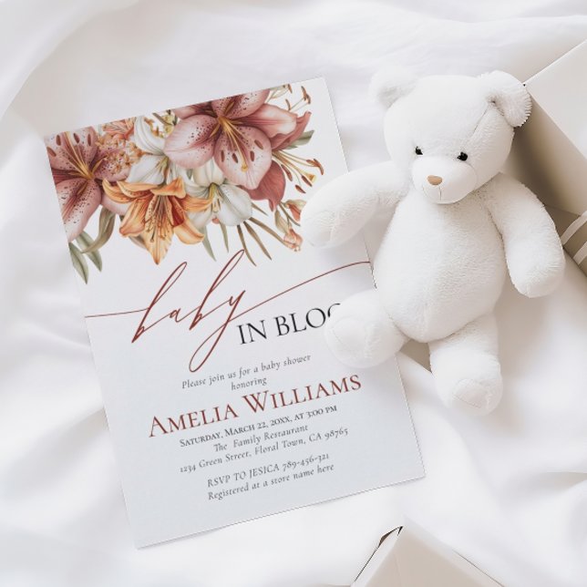 Elegant Bloom Boho Orange White Lily Baby Shower Invitation (Creator Uploaded)