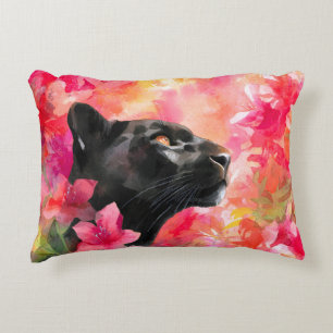 Elegant Blooming Floral Wild Black Panther Accent Pillow