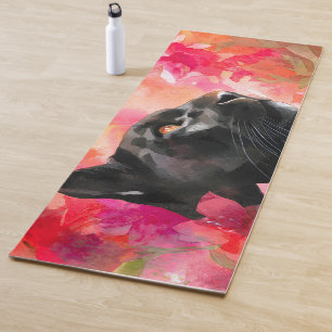 Elegant Blooming Floral Wild Black Panther Yoga Mat