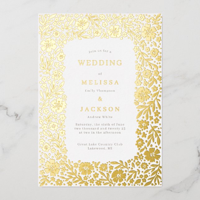 Elegant blooming frame wedding invitation foil  fo (Front)