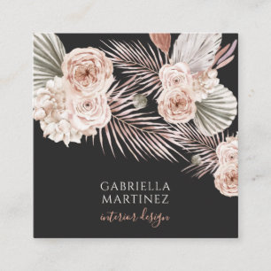 Elegant Blooms Pink Black Interior Designer Square Business Card