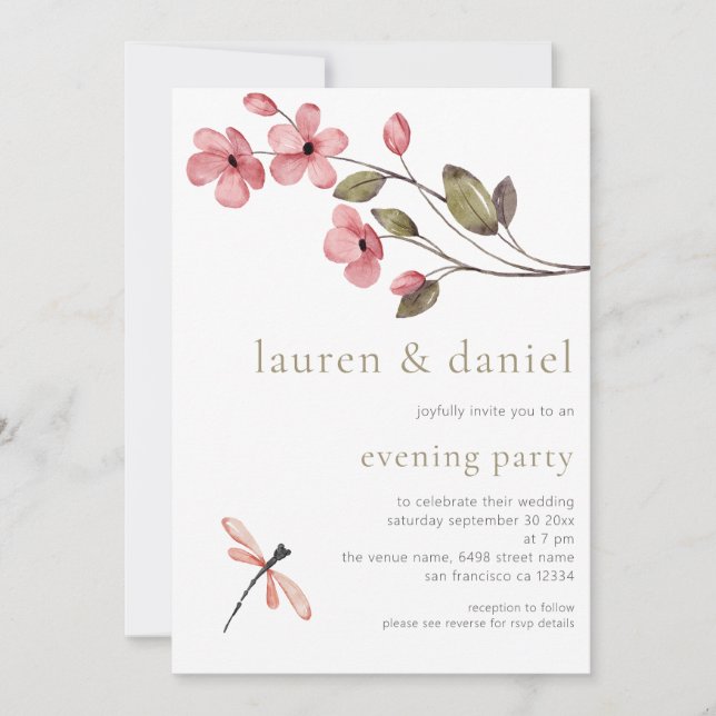 Elegant Blossom QR Code Wedding Evening Party Invitation (Front)