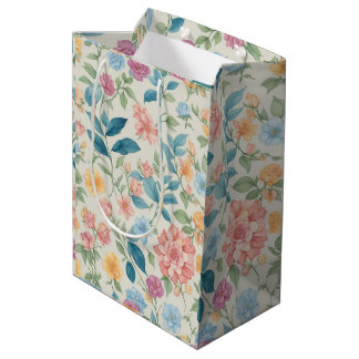 Elegant Blossoms: Customizable Floral Art Medium Gift Bag