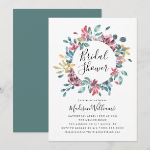 Elegant Blossoms Floral Wreath Bridal Shower Invitation