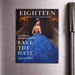 Elegant Blue 18th Magnetic Save Date Invitation