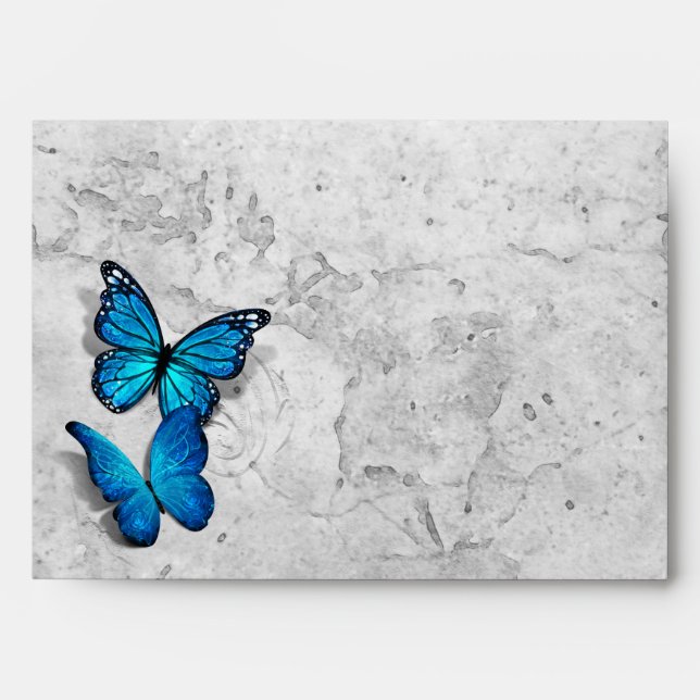 Elegant Blue 3D Butterfly Return Address Envelope (Front)