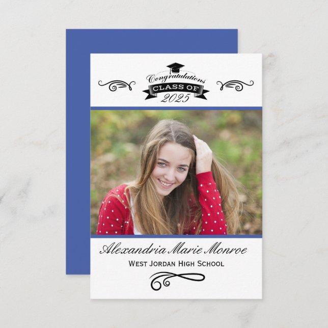 Elegant Blue - 3x5 Graduation Announcement (Front/Back)