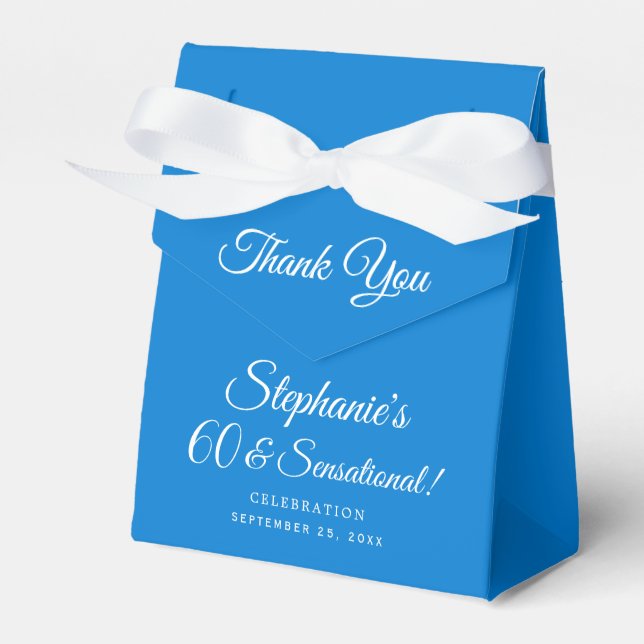 Elegant Blue 60 and Sensational Birthday Party Favor Box (Front Side)