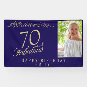 Elegant Blue 70 and Fabulous Birthday Photo  Banner