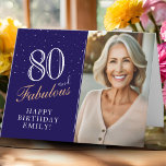 Elegant Blue 80 and Fabulous 80th Birthday Photo Card<br><div class="desc">80 and Fabulous Elegant Blue 80th Birthday Photo Card. 80 and fabulous text in trendy script with a name on a blue background. Personalize it with your photo,  name and age. Add your text inside the card or erase it. It`s a great personalized photo card for a woman`s birthday.</div>