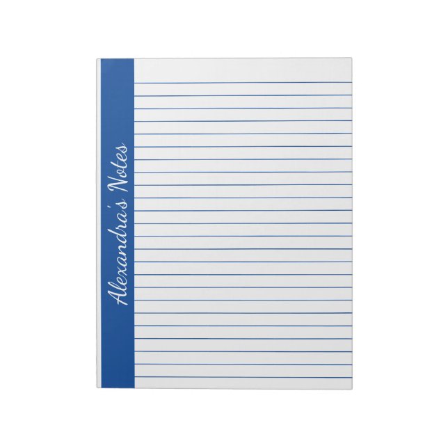 Elegant Blue 8.5x11 Letter Size Left Vertical Name Notepad (Rotated)