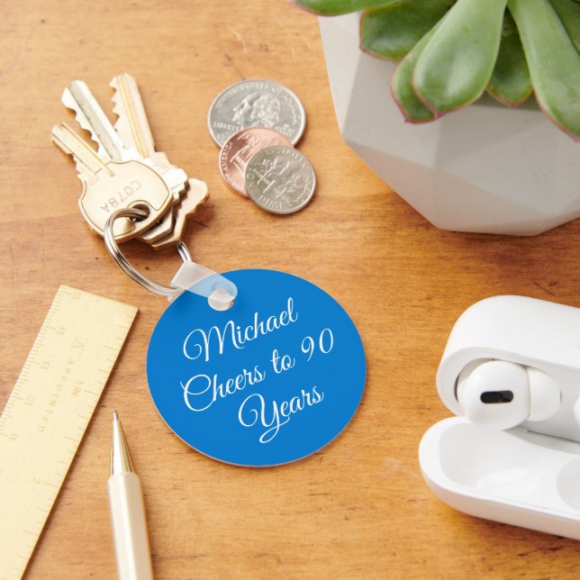 Elegant Blue 90th Birthday Keychain (Desk)