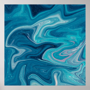 Elegant Blue Abstract Ripple   Poster