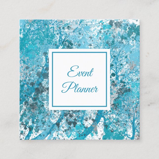 Elegant Blue Abstract Square Business Card (Front)