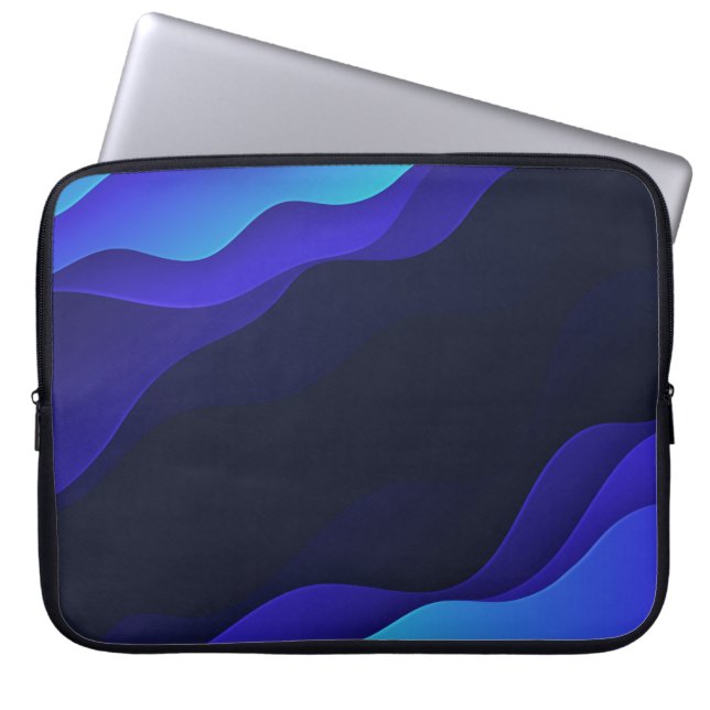 Elegant Blue Abstract Waves Laptop Sleeve (Front)