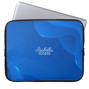 Elegant Blue Abstract Waves with Customization Laptop Sleeve