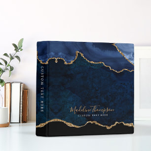 Elegant Blue Agate Geode Gold Script Typography Binder