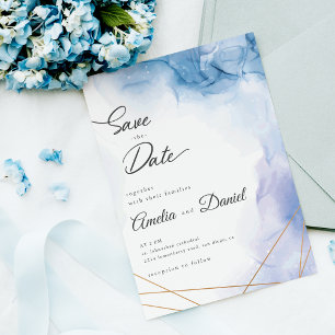 Elegant Blue Agate wedding Save the Date Invitation