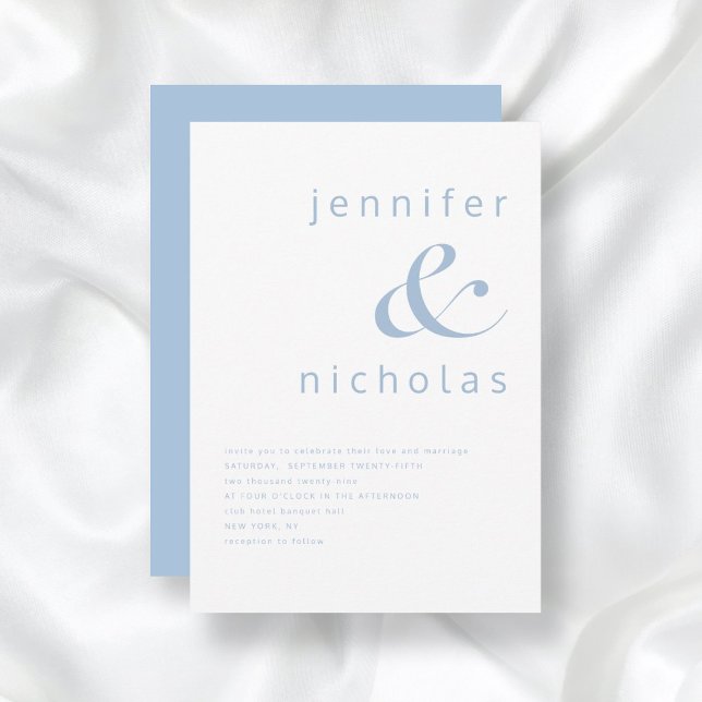 Elegant Blue Ampersand Wedding Invitation (Powder Blue Simple Minimalist Typography Wedding Invitation)
