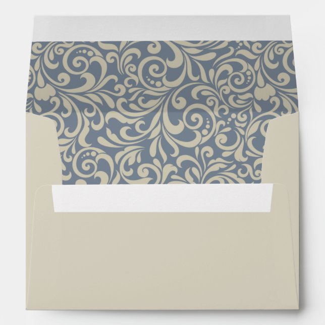 Elegant Blue and Beige Baroque Pattern Wedding Envelopes (Back (Bottom))