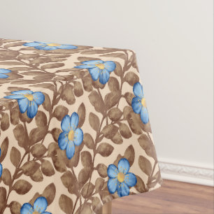 Elegant Blue and Beige Floral Design Tablecloth