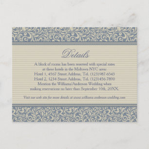Elegant Blue and Beige Pattern Wedding Details Postcard
