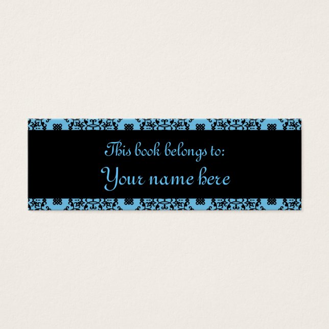 Elegant blue and black damask mini book marks (Front)