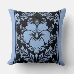 Elegant blue and black damask Throw Pillow