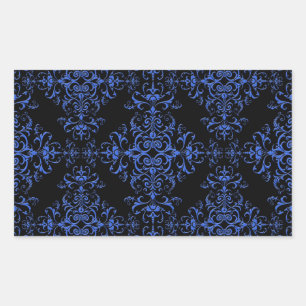 Elegant Blue and Black Floral Damask Style Pattern Sticker