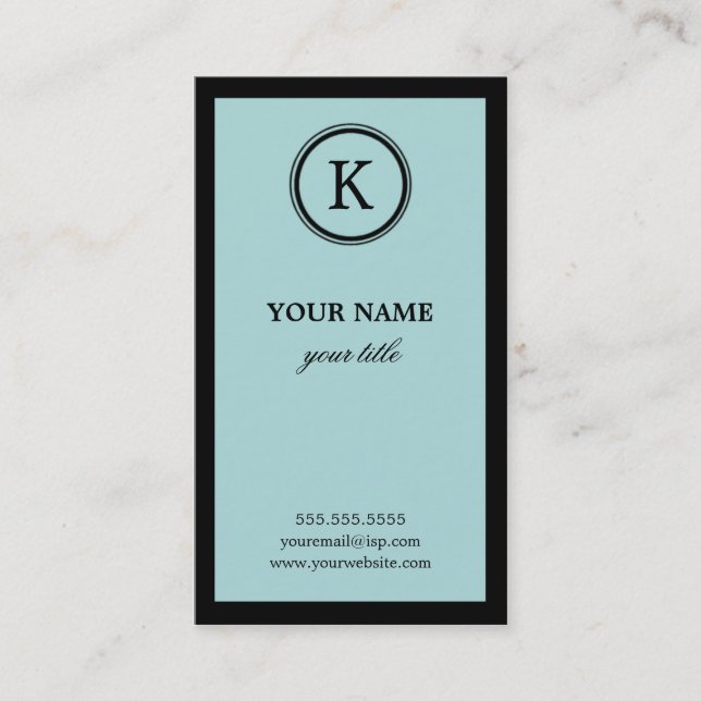 Elegant Blue and Black Monogram Business Cards (Front)