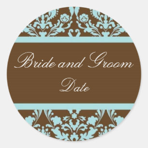 Elegant Blue and Brown Wedding Favour Sticker