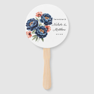 Elegant Blue and Burnt Orange Floral Wedding  Hand Fan