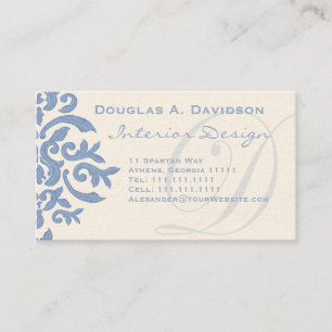 Elegant Blue and Cream Damask Letter D Business Card