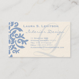 Elegant Blue and Cream Damask Letter L Business Card
